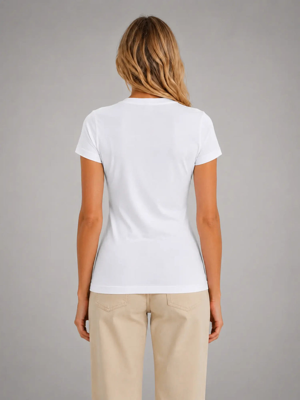Women's Fitted V-Neck T-Shirt – Everyday Essential Top in white, back view