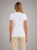 Women's Fitted V-Neck T-Shirt – Everyday Essential Top in white, back view