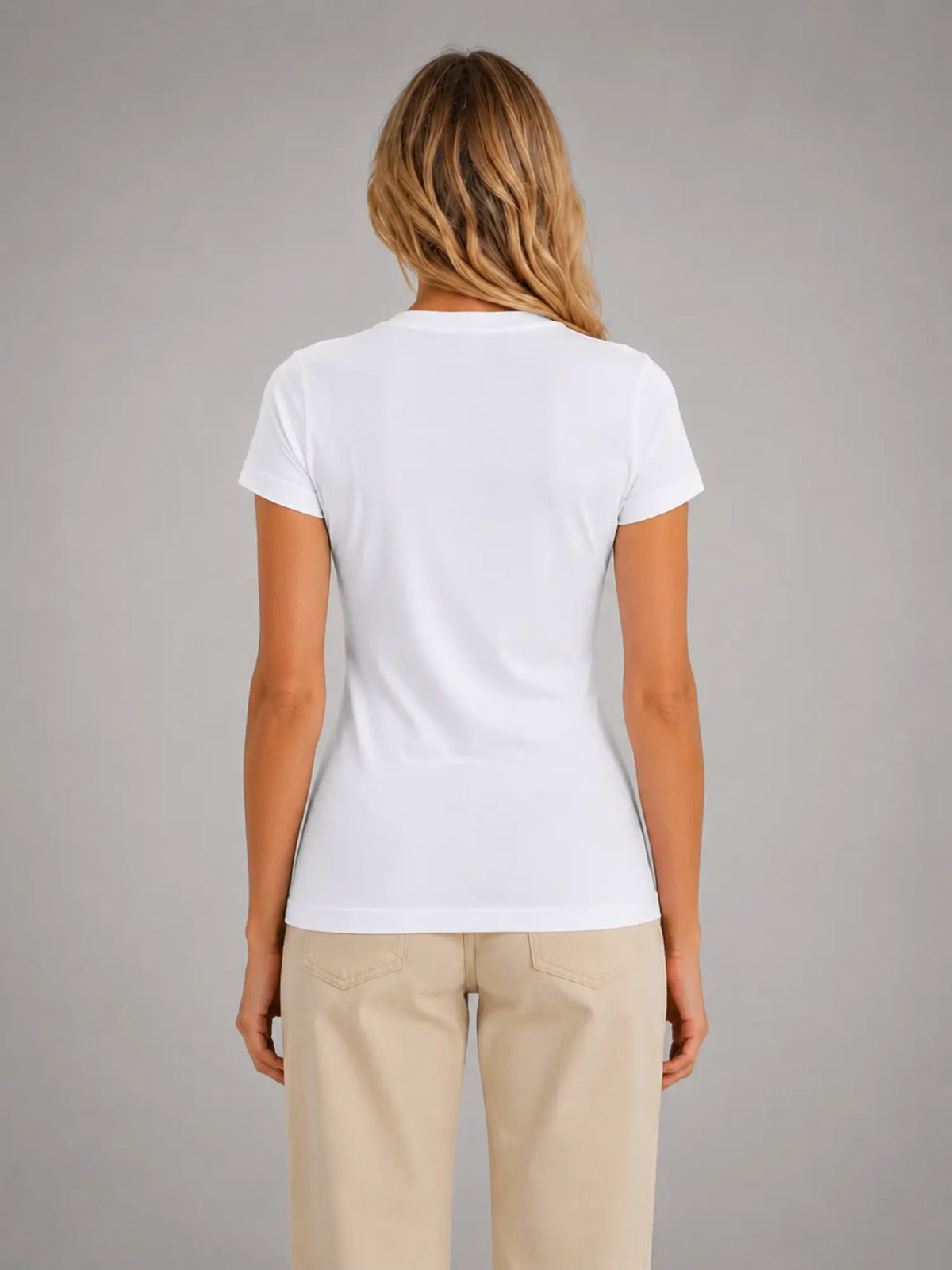 Women's Fitted V-Neck T-Shirt – Everyday Essential Top in white, back view