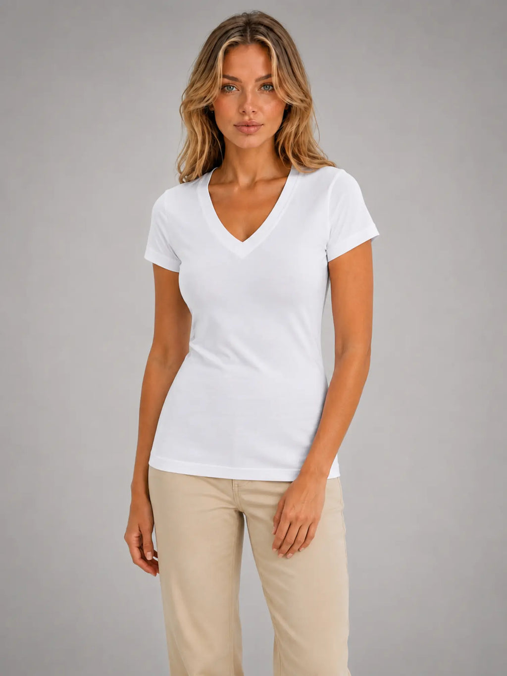 Women's Fitted V-Neck T-Shirt – Everyday Essential Top in white, hover view