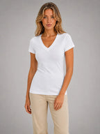 Women's Fitted V-Neck T-Shirt – Everyday Essential Top in white, hover view