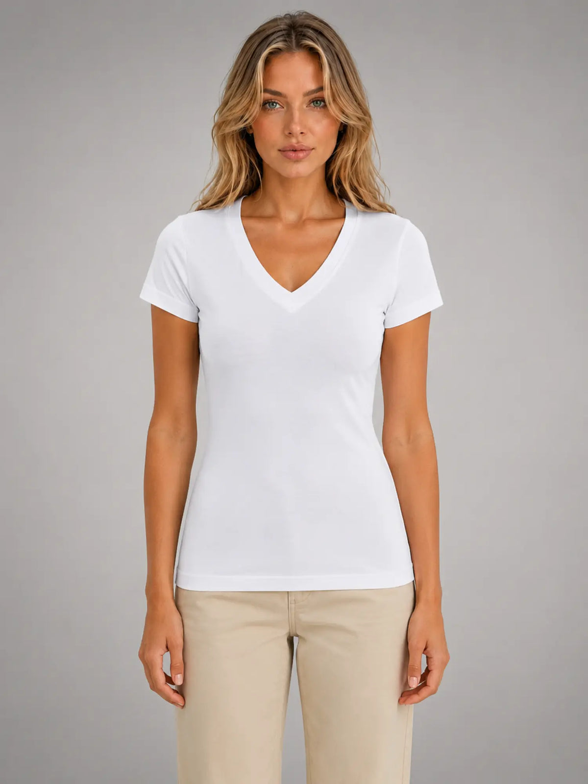 Women's Fitted V-Neck T-Shirt – Everyday Essential Top in white, main view