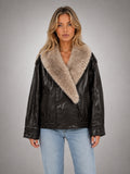 Women's Faux Fur Collar Leather-Look Jacket – Statement Outerwear