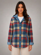 Women's Hooded Plaid Denim Shacket – Relaxed Layering Style in multicolour plaid, main view