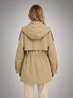 Women's Hooded Utility Jacket – Casual Lightweight Outerwear in beige, back view
