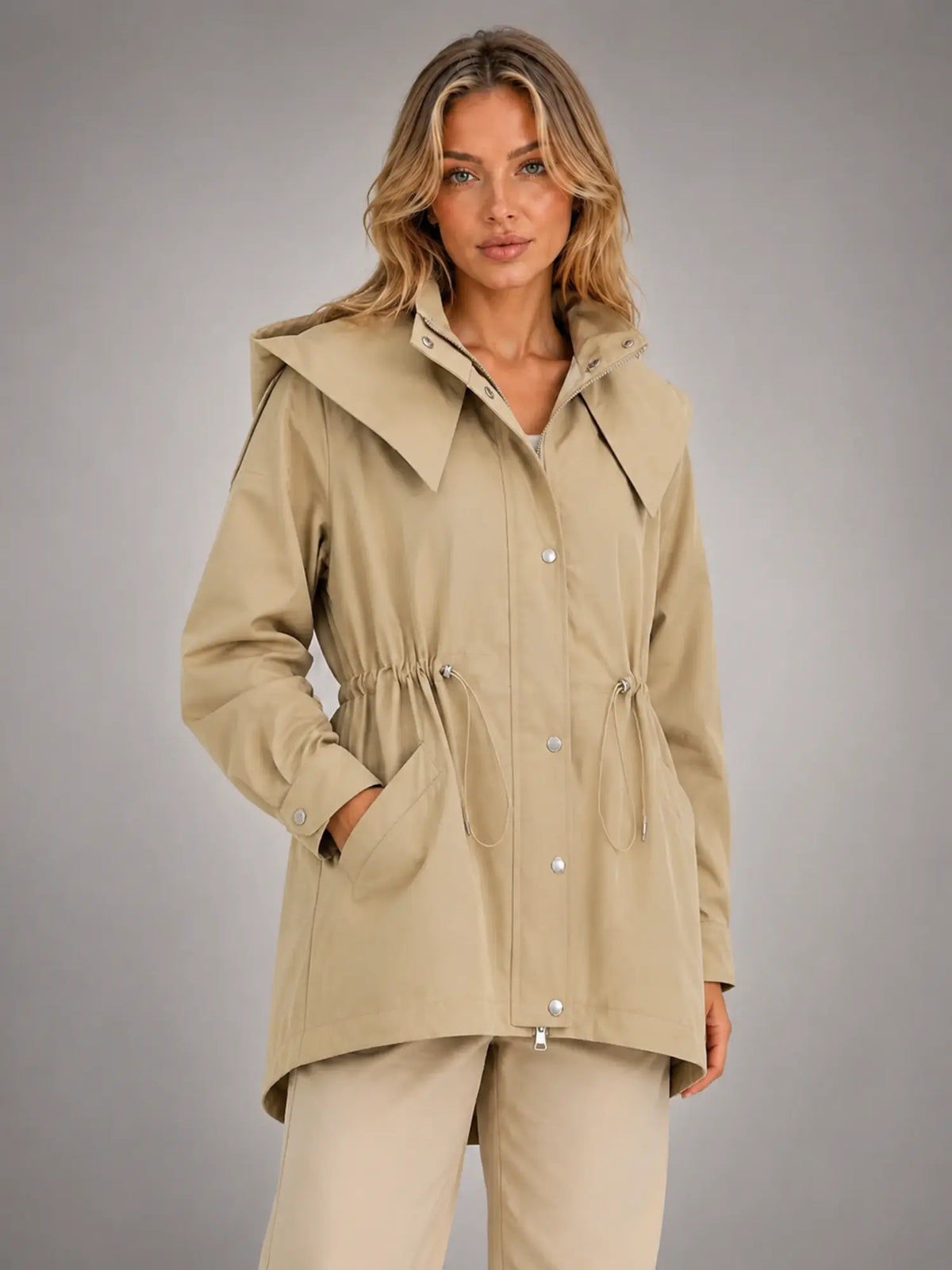 Women's Hooded Utility Jacket – Casual Lightweight Outerwear in beige, hover view
