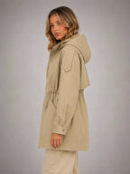 Women's Hooded Utility Jacket – Casual Lightweight Outerwear in beige, side view