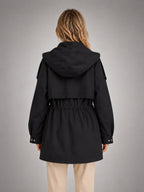Women's Hooded Utility Jacket – Casual Lightweight Outerwear in black, back view