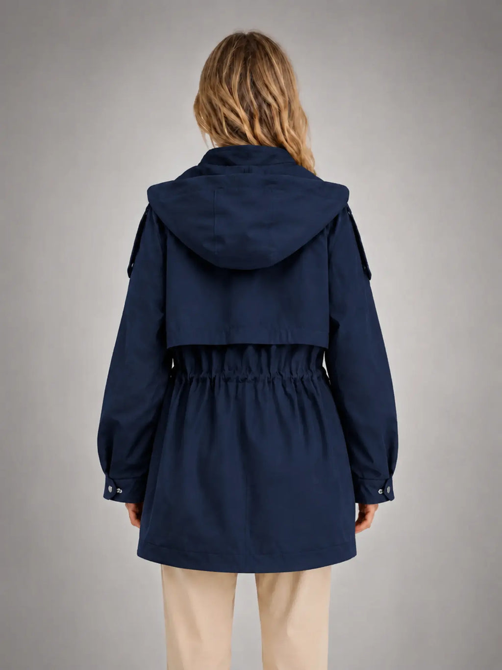 Women's Hooded Utility Jacket – Casual Lightweight Outerwear in navy, back view