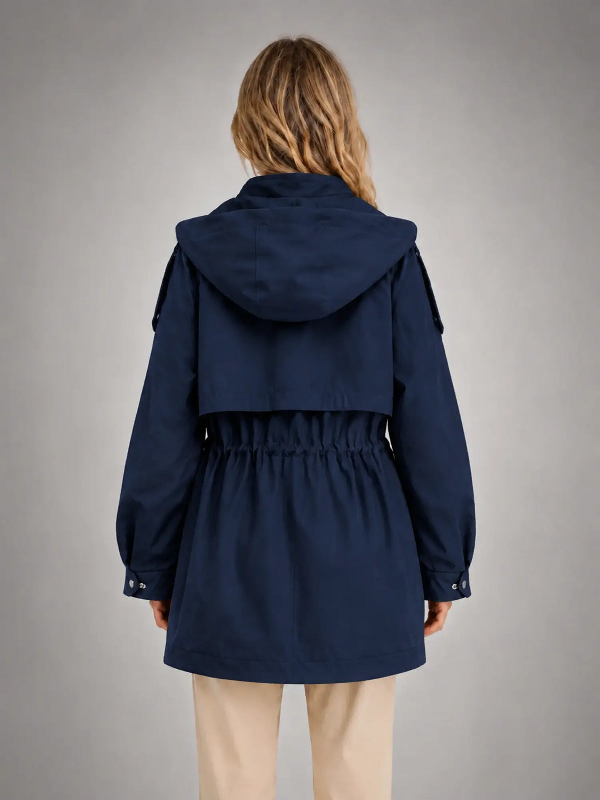 Women's Hooded Utility Jacket – Casual Lightweight Outerwear in navy, back view