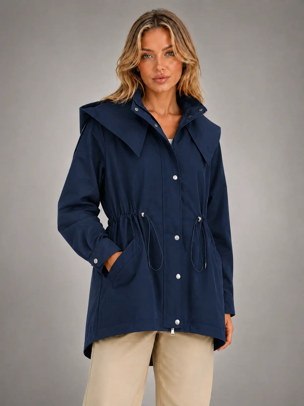 Women's Hooded Utility Jacket – Casual Lightweight Outerwear in navy, hover view
