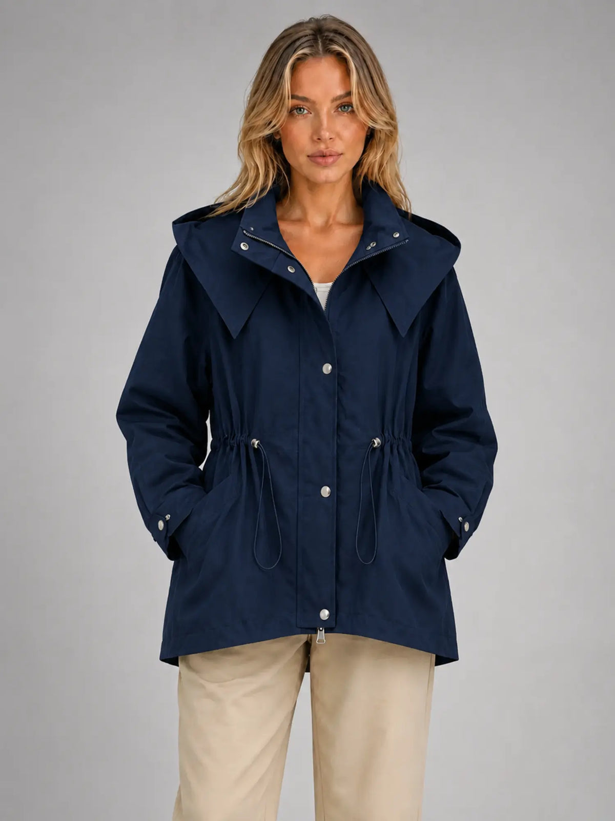 Women's Hooded Utility Jacket – Casual Lightweight Outerwear in navy, main view