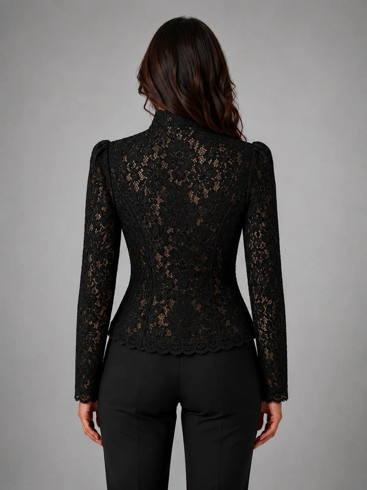 Women's Fitted Lace Blouse – Elegant Occasion Top in black, back view
