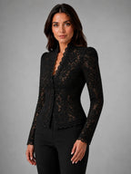 Women's Fitted Lace Blouse – Elegant Occasion Top in black, hover view