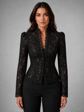 Women's Fitted Lace Blouse – Elegant Occasion Top in black, main view