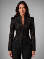 Women's Fitted Lace Blouse – Elegant Occasion Top in black, main view