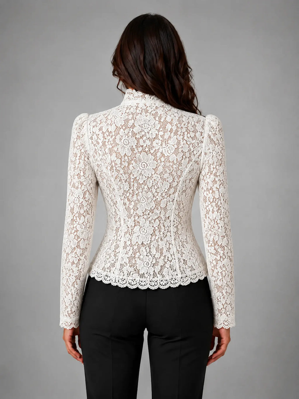 Women's Fitted Lace Blouse – Elegant Occasion Top in ivory, back view