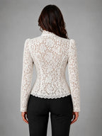 Women's Fitted Lace Blouse – Elegant Occasion Top in ivory, back view