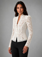 Women's Fitted Lace Blouse – Elegant Occasion Top in ivory, hover view