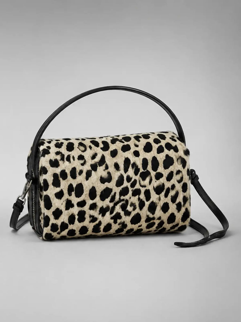 Women's Leopard Print Mini Bag – Double-Zip Crossbody Style in leopard, back view