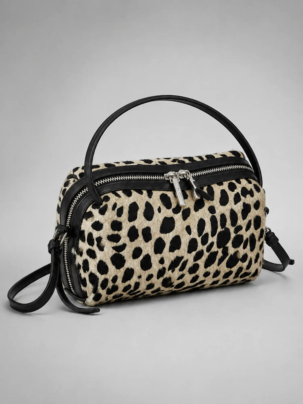 Women's Leopard Print Mini Bag – Double-Zip Crossbody Style in leopard, hover view