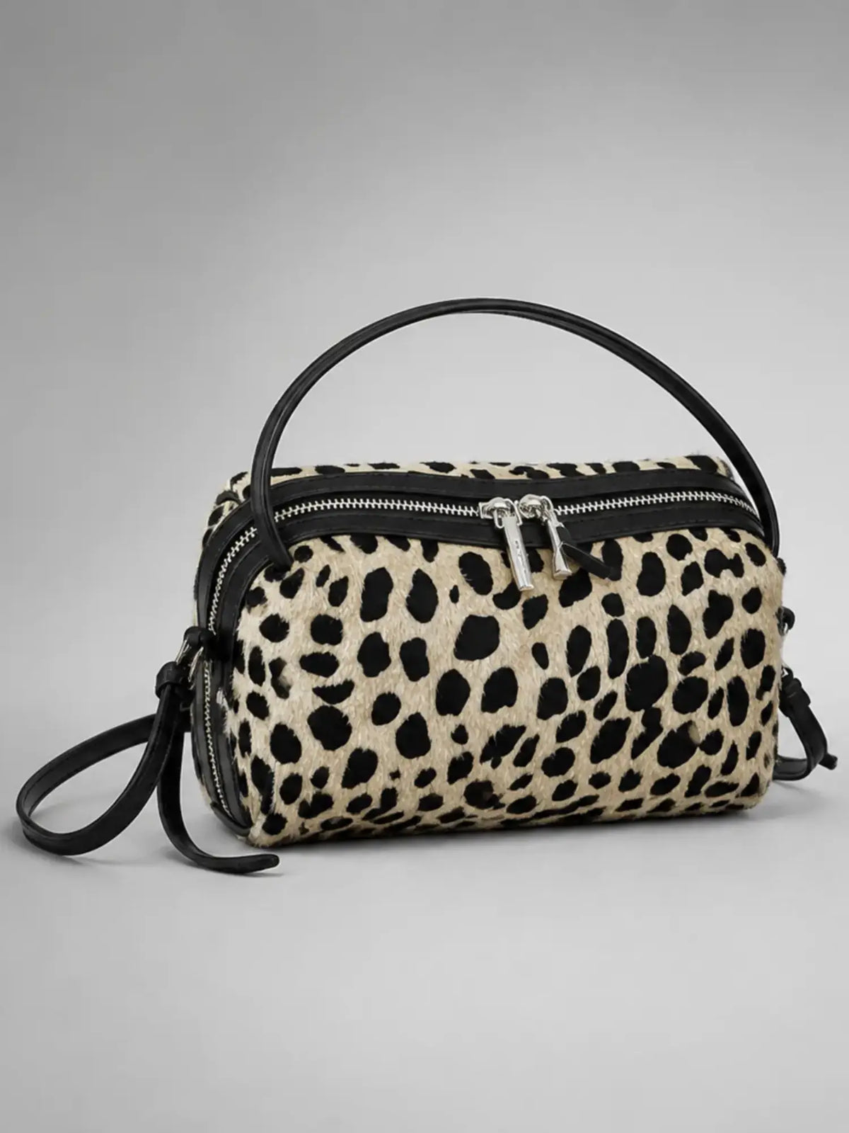 Women's Leopard Print Mini Bag – Double-Zip Crossbody Style in leopard, main view
