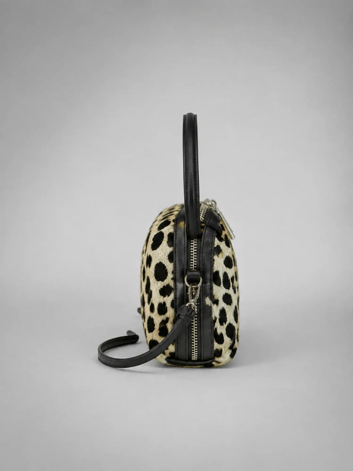 Women's Leopard Print Mini Bag – Double-Zip Crossbody Style in leopard, side view