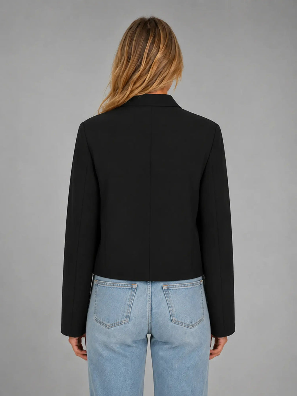 Women's Cropped Military Jacket – Structured Statement Style in black, back view