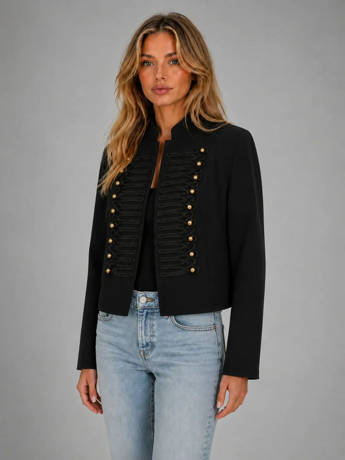 Women's Cropped Military Jacket – Structured Statement Style in black, hover view