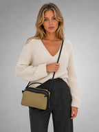 Women's Mini Double-Zip Crossbody Bag – Compact Everyday Style in olive, lifestyle view