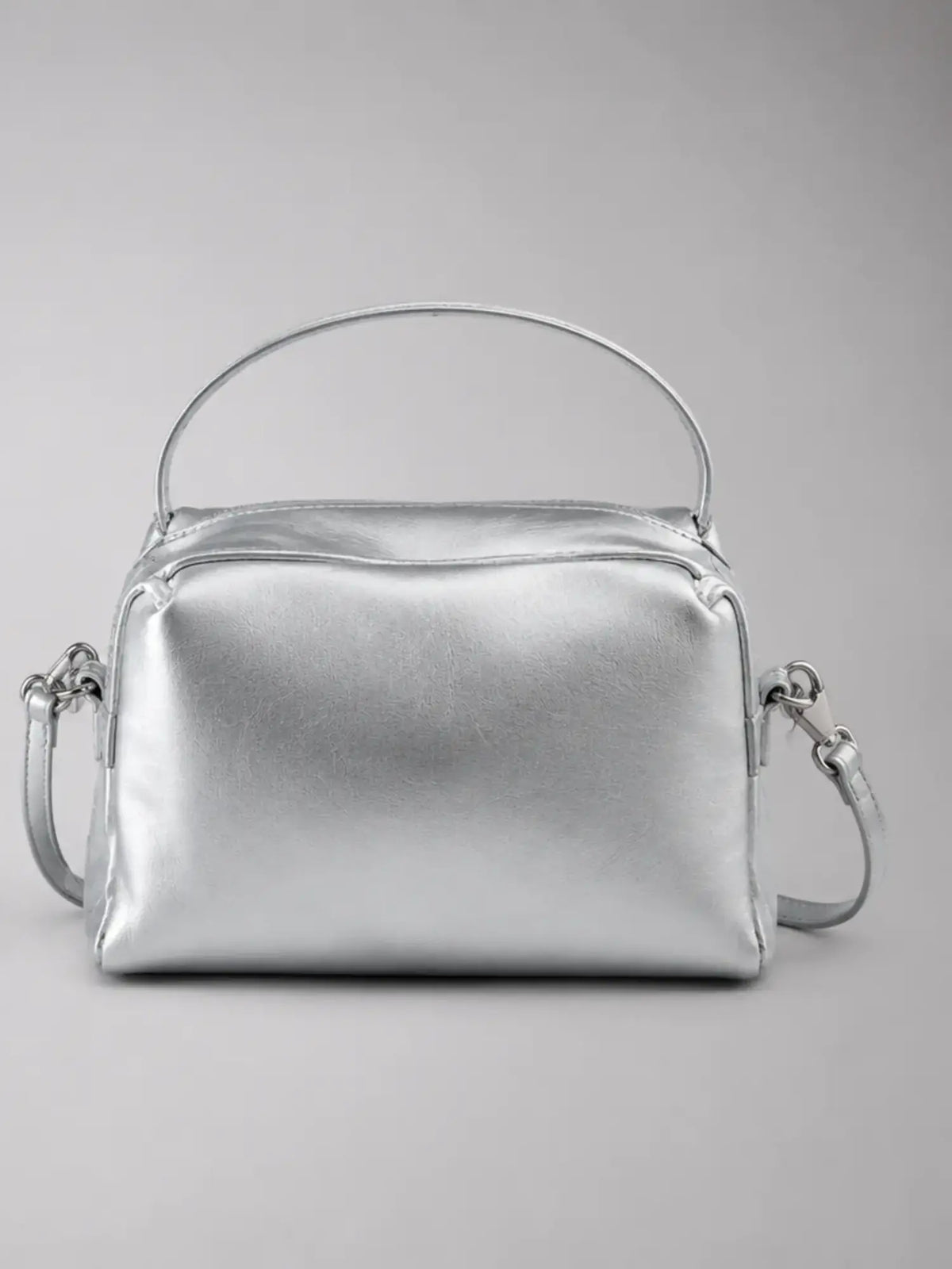 Women's Mini Double-Zip Crossbody Bag – Compact Everyday Style in silver, back view