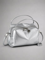 Women's Mini Double-Zip Crossbody Bag – Compact Everyday Style in silver, hover view