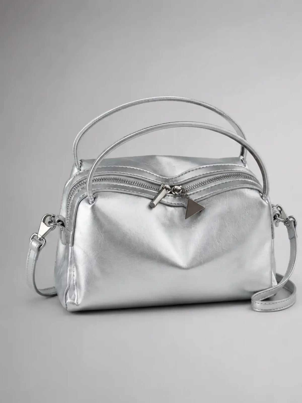 Women's Mini Double-Zip Crossbody Bag – Compact Everyday Style in silver, main view
