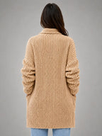 Women's Oversized Chunky Cardigan – Relaxed Longline Knit in camel, back view
