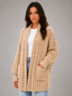 Women's Oversized Chunky Cardigan – Relaxed Longline Knit in camel, hover view