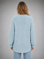 Women's Oversized Chunky Cardigan – Relaxed Longline Knit in light blue, back view