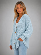 Women's Oversized Chunky Cardigan – Relaxed Longline Knit in light blue, hover view