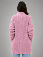 Women's Oversized Chunky Cardigan – Relaxed Longline Knit in pink, back view