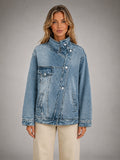 Women's Oversized Funnel-Neck Denim Jacket – Relaxed Casual Fit