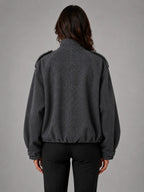 Women's Oversized Funnel-Neck Wool-Look Jacket – Warm Relaxed Fit in charcoal, back view