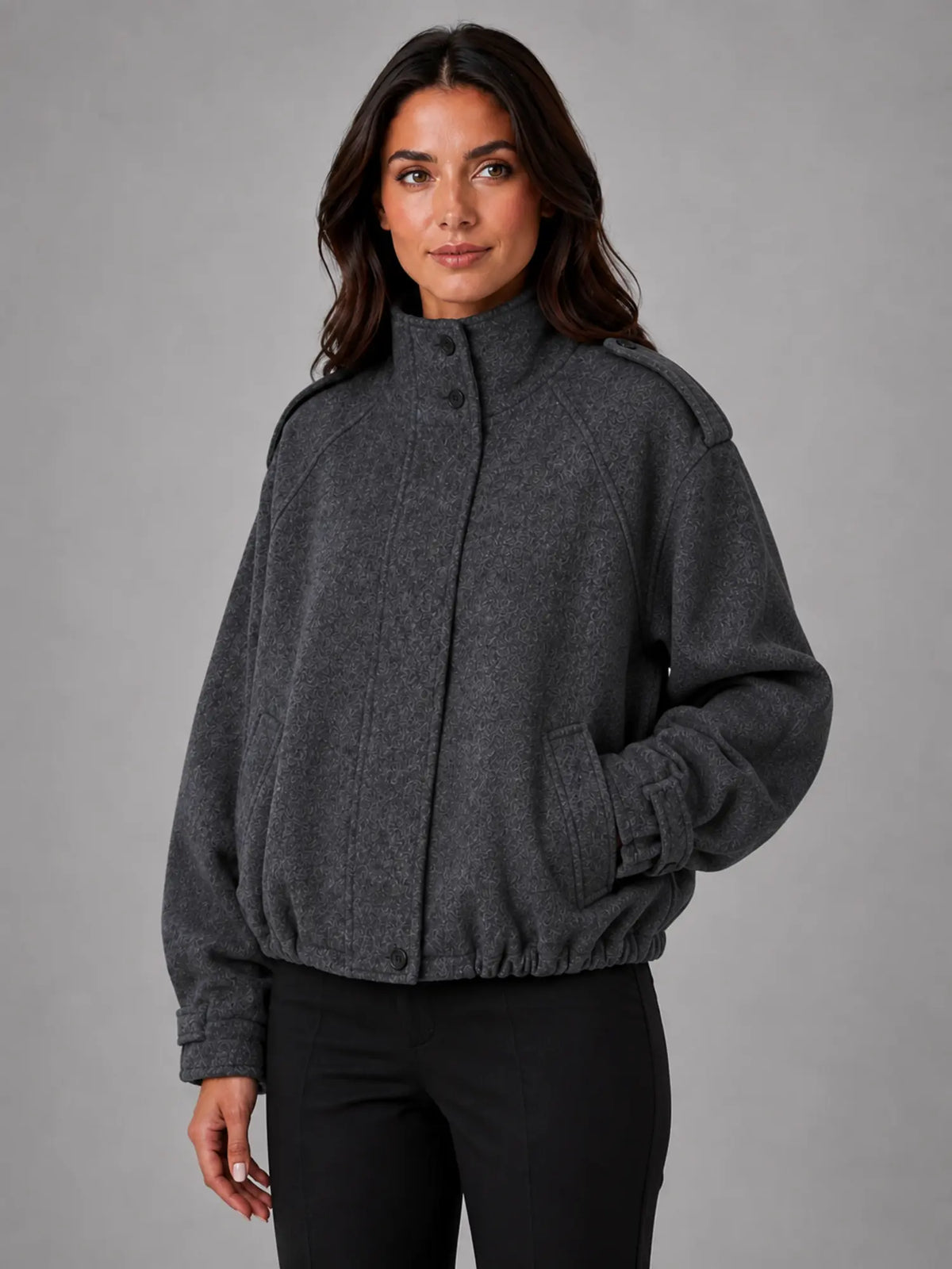 Women's Oversized Funnel-Neck Wool-Look Jacket – Warm Relaxed Fit in charcoal, hover view