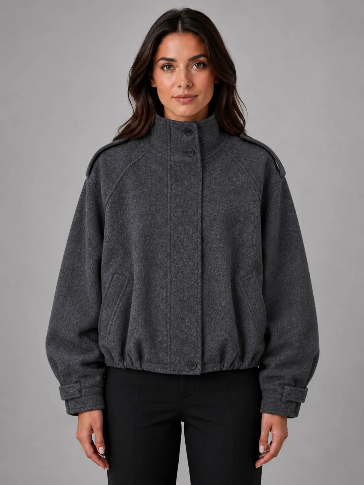 Women's Oversized Funnel-Neck Wool-Look Jacket – Warm Relaxed Fit in charcoal, main view