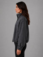 Women's Oversized Funnel-Neck Wool-Look Jacket – Warm Relaxed Fit in charcoal, side view