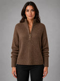 Women's Oversized Half-Zip Knit Sweater – Relaxed Casual Fit in dark brown, main view