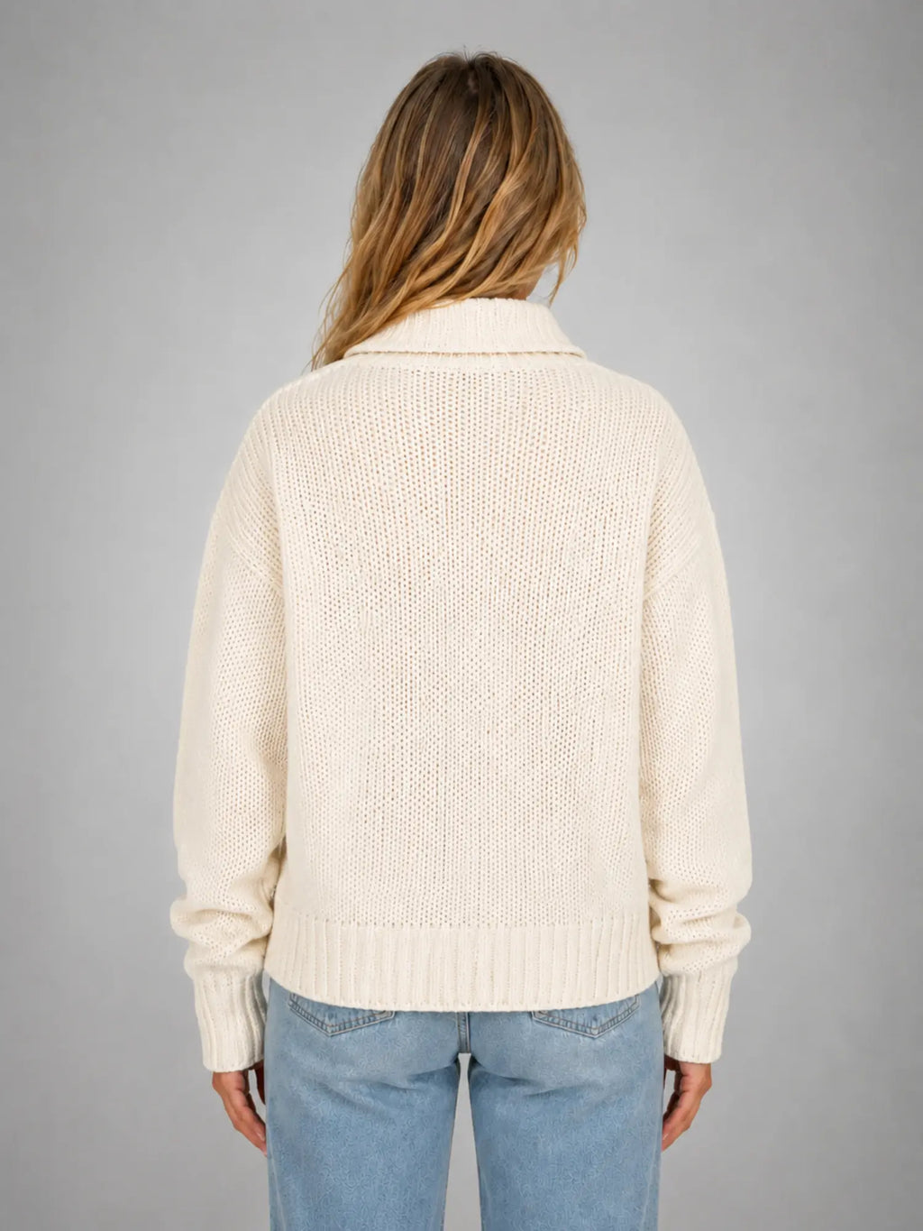 Women's Oversized Half-Zip Knit Sweater – Relaxed Casual Fit in ivory, back view