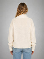 Women's Oversized Half-Zip Knit Sweater – Relaxed Casual Fit in ivory, back view