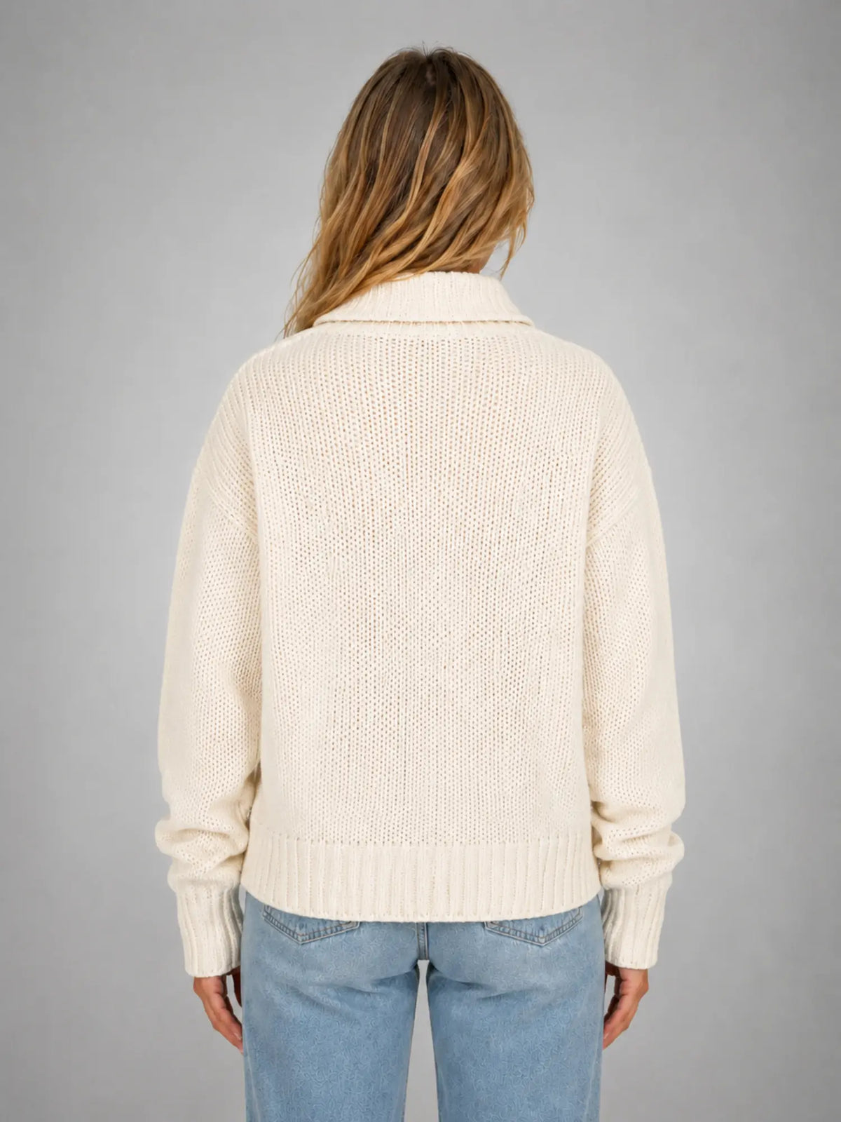 Women's Oversized Half-Zip Knit Sweater – Relaxed Casual Fit in ivory, back view