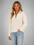 Women's Oversized Half-Zip Knit Sweater – Relaxed Casual Fit in ivory, hover view