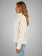 Women's Oversized Half-Zip Knit Sweater – Relaxed Casual Fit in ivory, side view