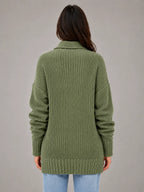 Women's Oversized Half-Zip Knit Sweater – Relaxed Casual Fit in olive, back view